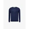 Eleventy Mens Contrast-trims Crewneck Wool Jumper Blue / Light Gray Xl