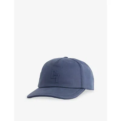 Eleventy Mens Blue Logo-embroidered Lyocell And Linen Baseball Cap In Gold