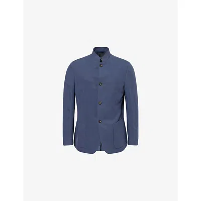 Eleventy Mens Blue Mandarin-collar Single-breasted Linen-blend Jacket