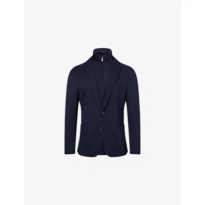 Eleventy Mens Blue Notched-collar Patch-pocket Wool Jacket