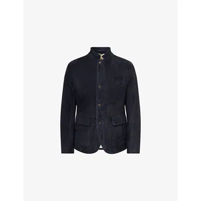 Eleventy Mens Blue Padded Flap-pocket Suede Jacket