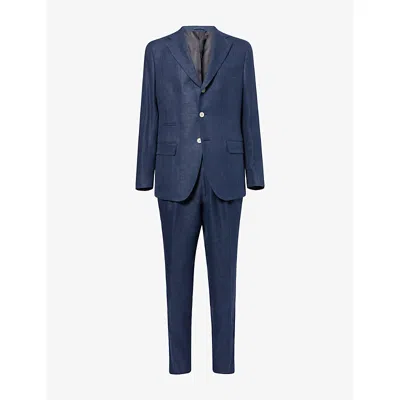 Eleventy Mens Blue Peak-lapel Tapered-leg Woven Suit