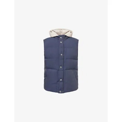 Eleventy Mens Blue, Sand Detachable-hood Padded Silk Gilet