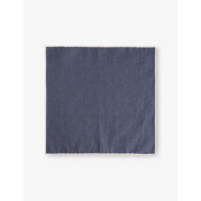 Eleventy Mens Blue /  Sand Plain-colour Cotton And Wool Pocket Square