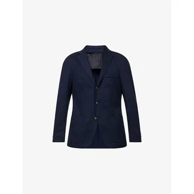 Eleventy Mens Blue Single-breasted Detachable-bib Cotton-blend Jacket