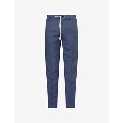 Eleventy Mens Blue Slim-leg Jogger Linen-blend Trousers