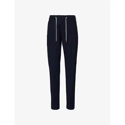 Eleventy Mens Textured Tapered-leg Stretch-wool Trousers Blue