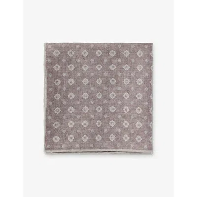 Eleventy Mens Blueberry And Beige Printed Cotton And Wool Pocket Square
