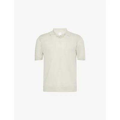 Eleventy Mens Bowling-collar Regular-fit Linen Polo Shirt Military Green