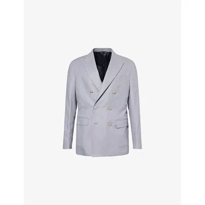 Eleventy Mens Denim Double-breasted Notched-lapel Silk-cashmere Blend Jacket