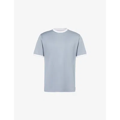 Eleventy Mens  Stripe-trim Short-sleeve Cotton T-shirt In Denim, Grey, White