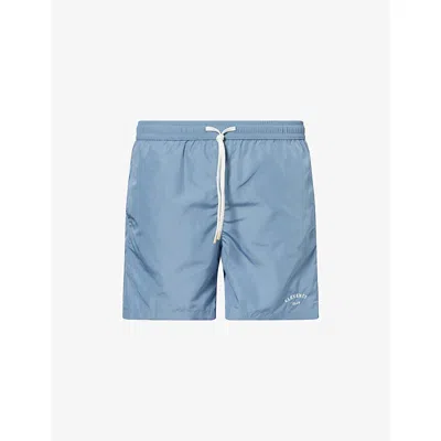 Eleventy Mens Denim Logo-embroidery Drawstring Beach Shorts In Blue