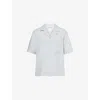 Eleventy Mens Patch-pocket Camp-collar Linen-blend Shirt Denim In Denim