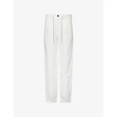 ELEVENTY MENS WHITE DRAWSTRING TAPERED-LEG LINEN TROUSERS
