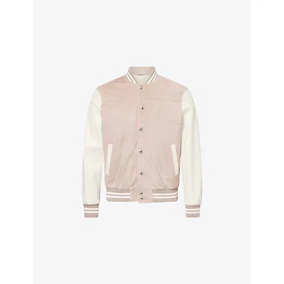 Eleventy Mens Dust Pink And Ivory Contrast-sleeve Suede Varsity Jacket