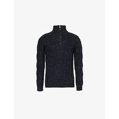 Eleventy Mens New Blue Cable-knit Half-zip Stretch Wool And Cashmere Jumper