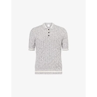 Eleventy Mens  Cable-knit Short-sleeves Cotton Polo Shirt In White And Denim