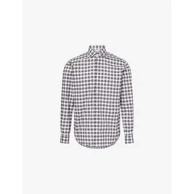 Eleventy Mens Blue Check-pattern Regular-fit Cotton Shirt