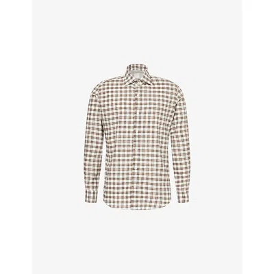 Eleventy Mens Checked Long-sleeve Regular-fit Cotton Shirt Cocoa In Brown