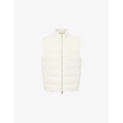 Eleventy Mens  Corduroy Two-welt-pockets Stretch-cotton Blend Down Gilet In White