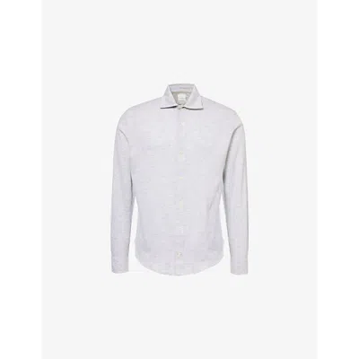 Eleventy Mens Light Melange Grey Dandy Curved-hem Cotton Shirt