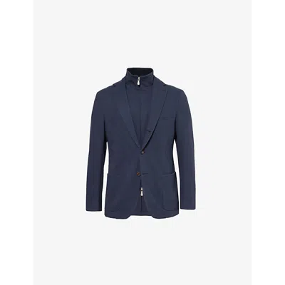 Eleventy Mens Detachable-panel Single-breasted Regular-fit Stretch-cotton Blend Blazer Blue