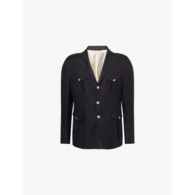 Eleventy Mens Black Four-buttoned-pocket Notch-lapels Stretch-wool, Linen And Silk-blend Blazer