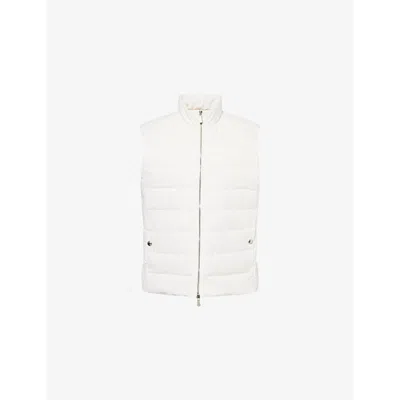 ELEVENTY MENS WHITE HIGH-NECK TWO-BUTTONED-POCKETS WOVEN-BLEND DOWN GILET