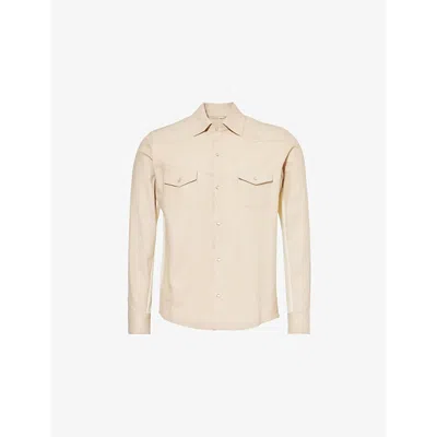 Eleventy Mens Knitted-panel Suede Regular-fit Leather Shirt Sabbia E Sabbia
