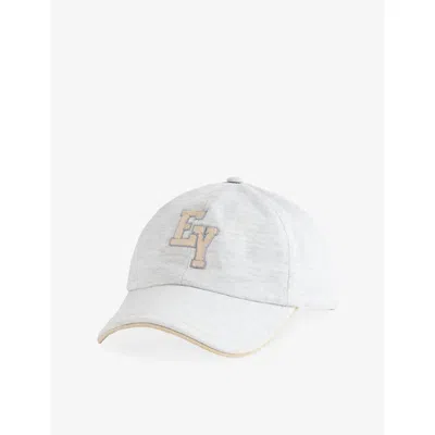 Eleventy Mens Logo-embroidery Adjustable Cotton-jersey Cap Light Gray Sand Whit