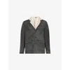 Eleventy Mens Notched-collar Long-sleeve Suede Jacket Black In Green