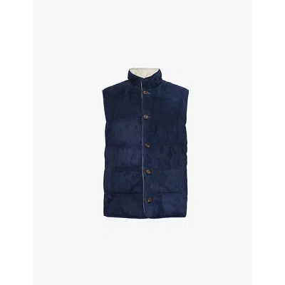 Eleventy Mens  Reversible Suede Regular-fit Leather-down Gilet In Blue, Sand