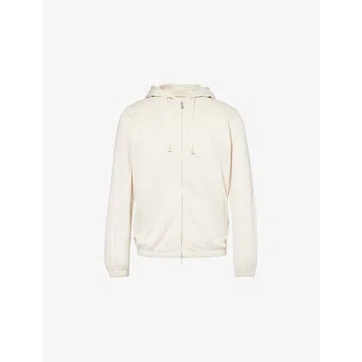Eleventy Mens Two-zip-pockets Elasticated-trims Cotton-blend Hoody Beige
