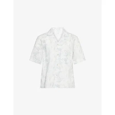 Eleventy Mens Flower-print Camp-collar Linen And Cotton Shirt Light Melange Gray Xxl