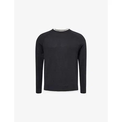 Eleventy Mens Contrast-trims Crewneck Wool Jumper Gray And Sand Xxl