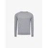 Eleventy Mens Contrast-trims Crewneck Wool Jumper Gray / Sand / White