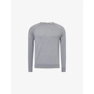 Eleventy Mens Contrast-trims Crewneck Wool Jumper Gray / Sand / White