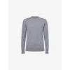 Eleventy Mens Contrast-trims Crewneck Wool Jumper Gray / Sand / White In Blue