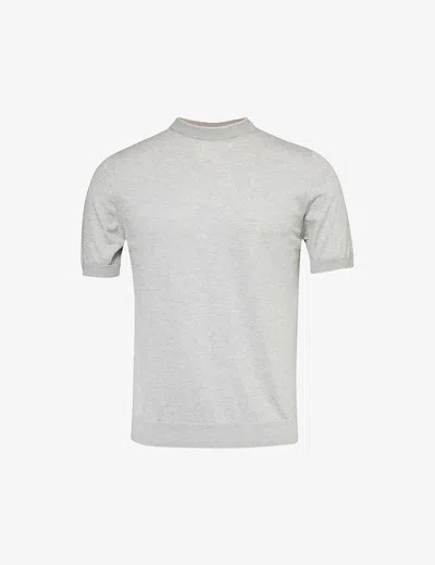 Eleventy Mens Grey And Sand Short-sleeved Crew-neck Cotton-knit Top