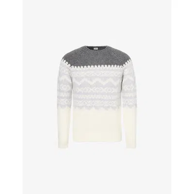 Eleventy Mens Grigio Bianco Patterned Knitted Cashmere-silk Blend Jumper In White