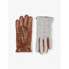 Eleventy Mens Grigio Chiaro Moro Cable-knit Leather Gloves In Brown