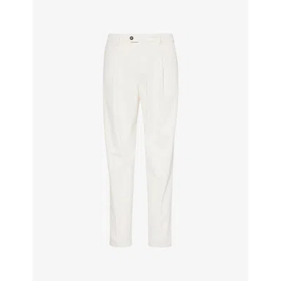Eleventy Mens Ivory Pleated Tapered-leg Regular-fit Cotton-blend Trousers In White