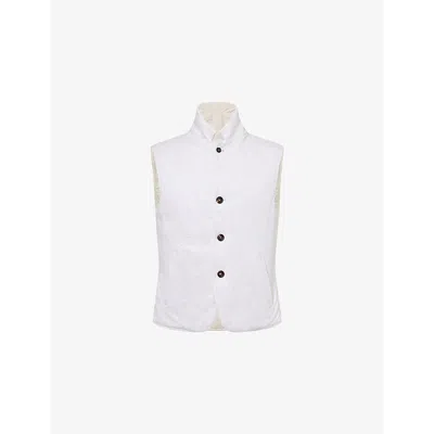 Eleventy Mens  Reversible Padded Linen And Cotton-blend Gilet In Light Grey, Sand, White
