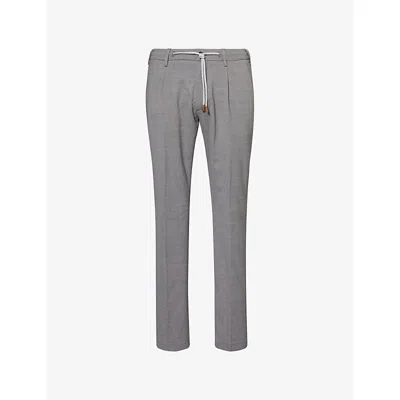 Eleventy Mens Light Melange Gray Drawstring Tapered-leg Stretch-wool Trousers