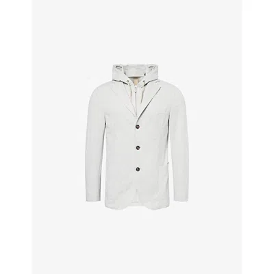 Eleventy Mens Hooded Herringbone Stretch-woven Blazer Light Melange Gray