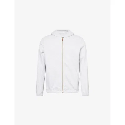 Eleventy Mens Light Melange Gray Hooded Long-sleeves Silk Cotton And Cashmere  Blend Hoody Xl In White