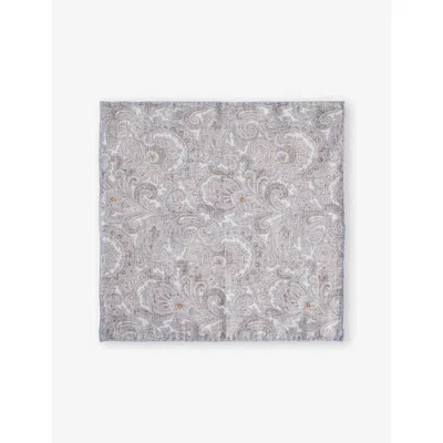 Eleventy Mens Light Melange Gray Paisley-print Cotton And Wool Pocket Square