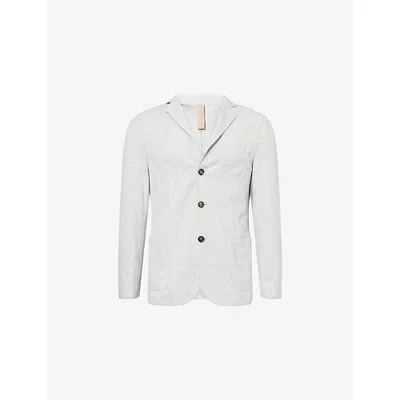 Eleventy Mens Prince Of Wales Notch-lapels Stretch-woven Blazer Light Melange Gray