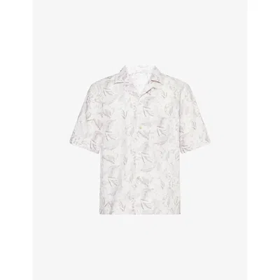 Eleventy Mens Floral Graphic-print Short-sleeved Linen-cotton Shirt Malva