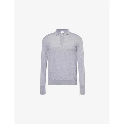 Eleventy Mens Medium Gray Sand Gauge Quarter-zip Wool Polo Top Xxl In Blue